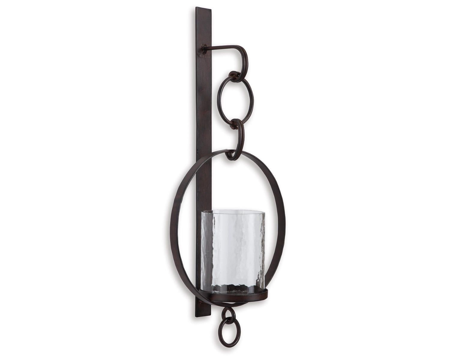 Bronze Metal and Clear Glass Wall Sconce with Candle Holder