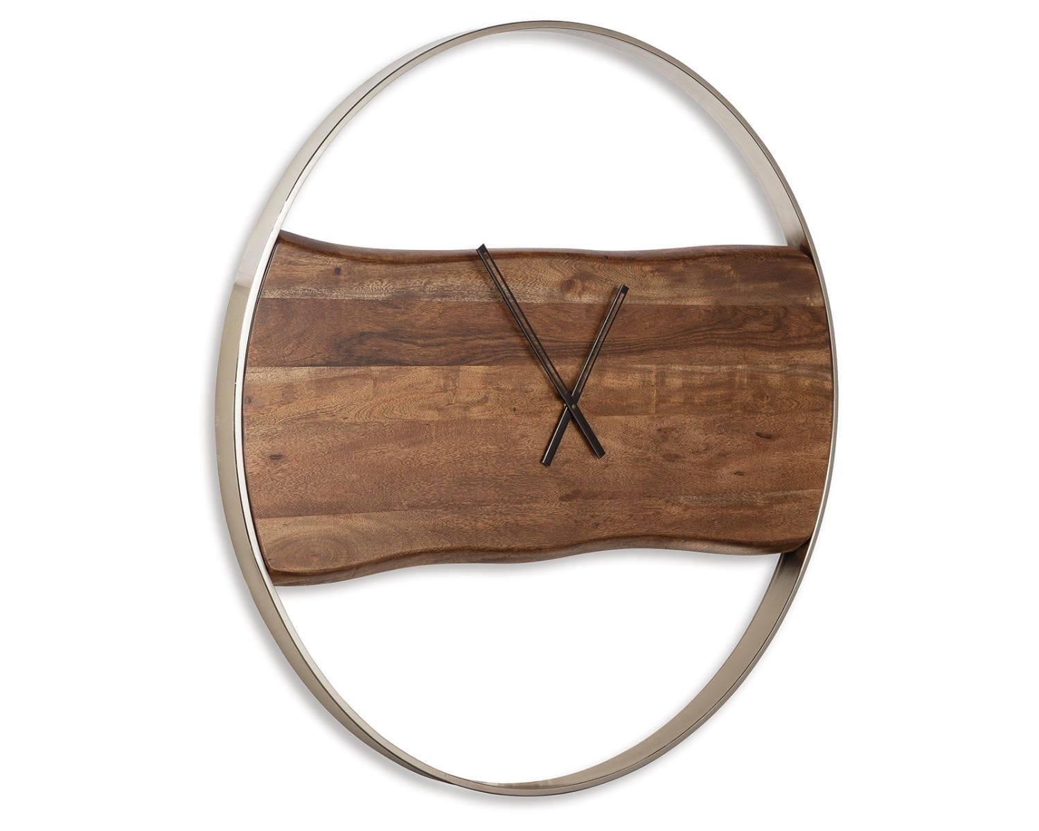 36'' Brown and Silver Wood and Metal Wall Clock