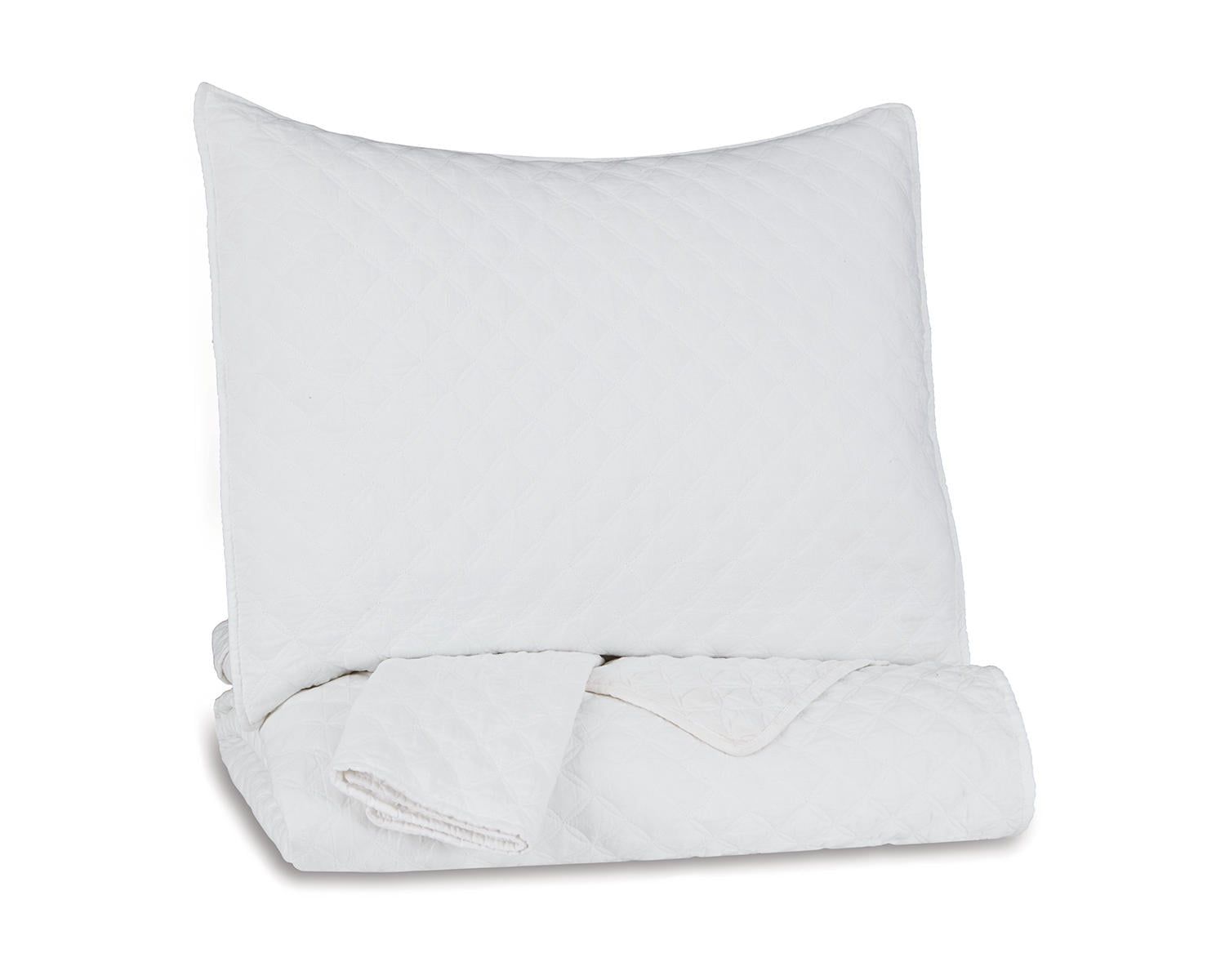 White Twin Quilted Diamond Coverlet Set with Sham