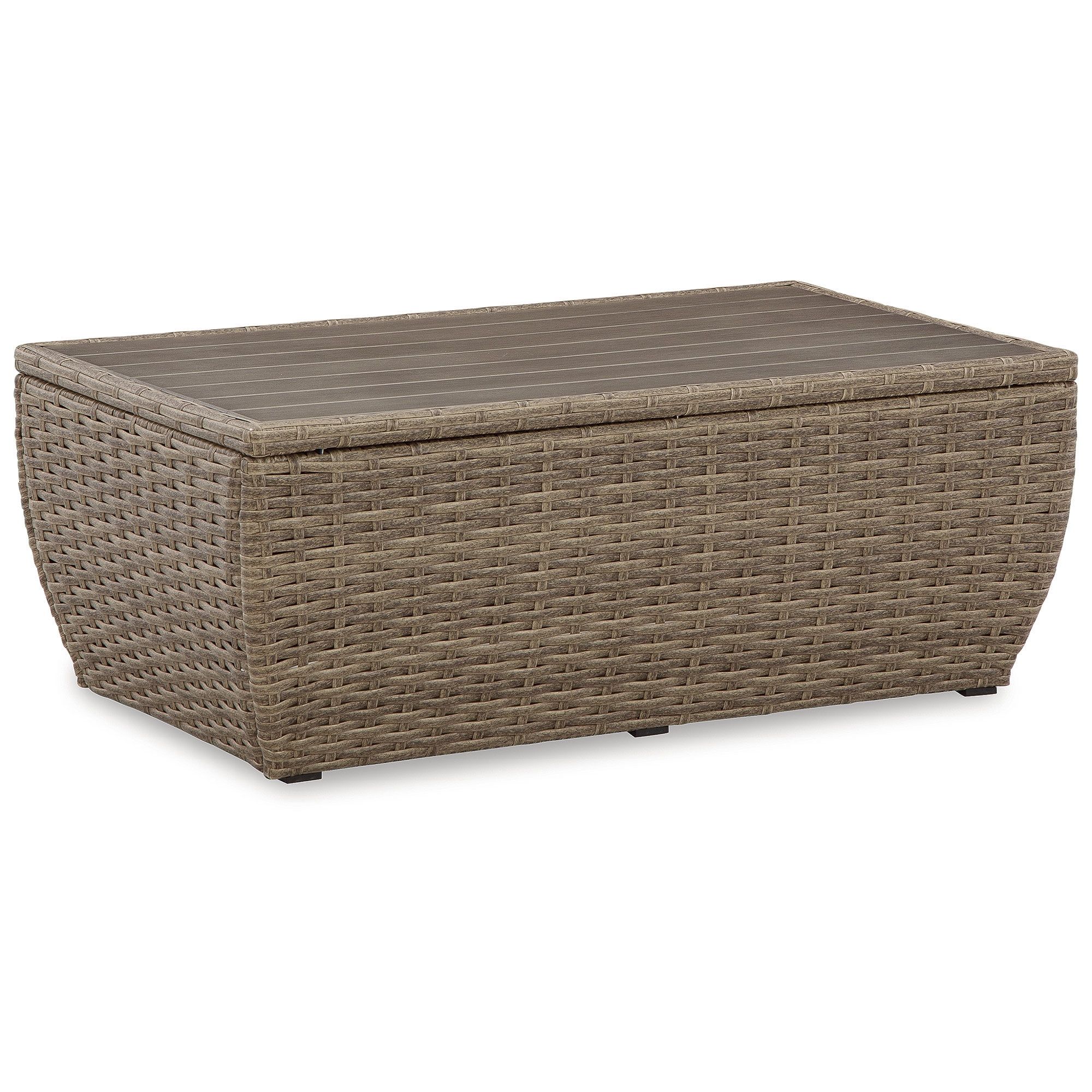 Beige Rectangular Resin Wicker Outdoor Coffee Table