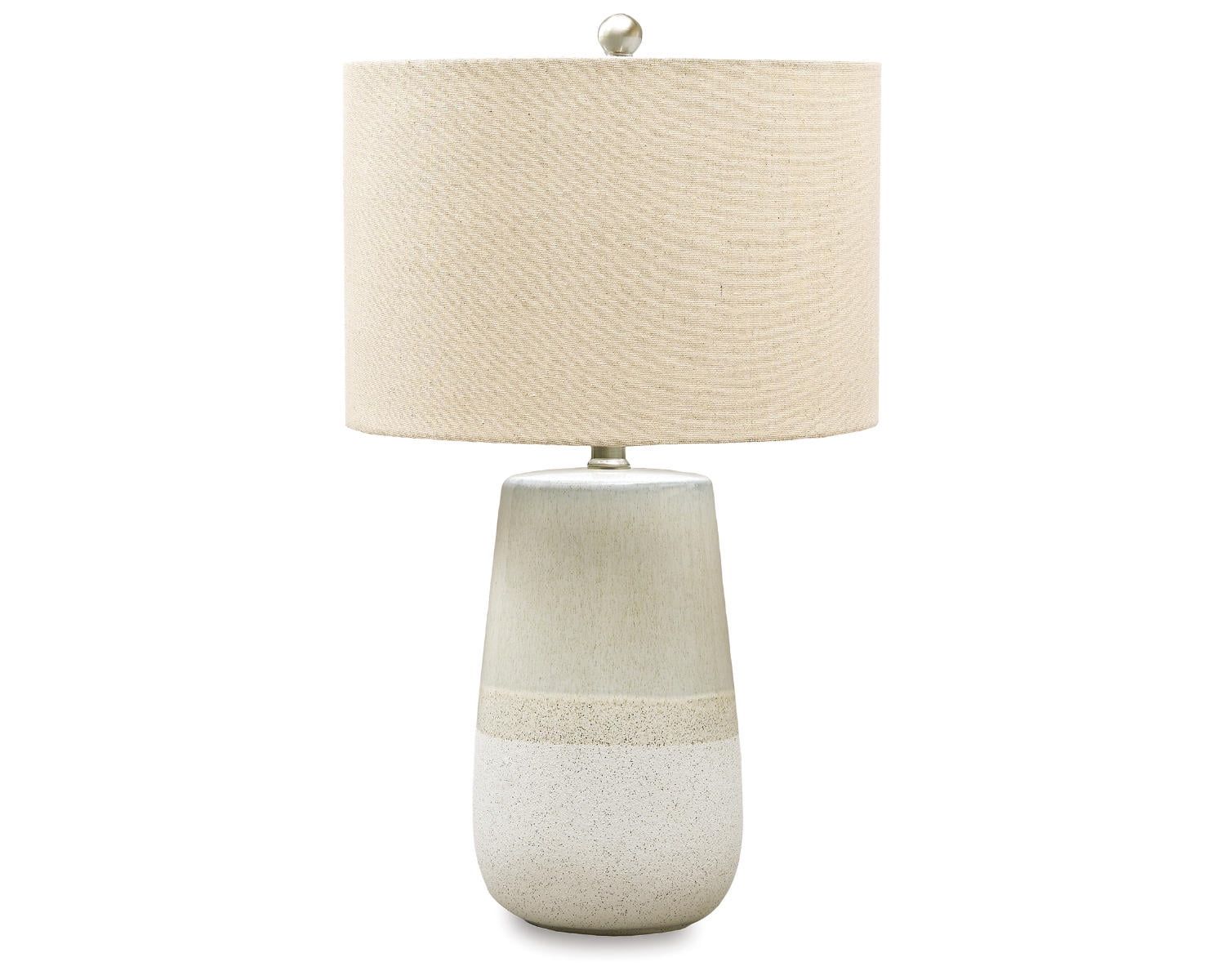 Beige and White Ceramic Table Lamp with Fabric Shade