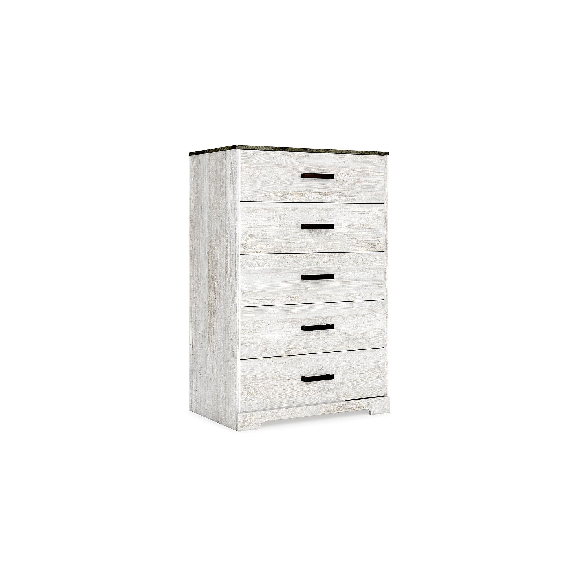 Transitional Whitewash & Charcoal Gray 5-Drawer Chest with Pewter-Tone Hardware