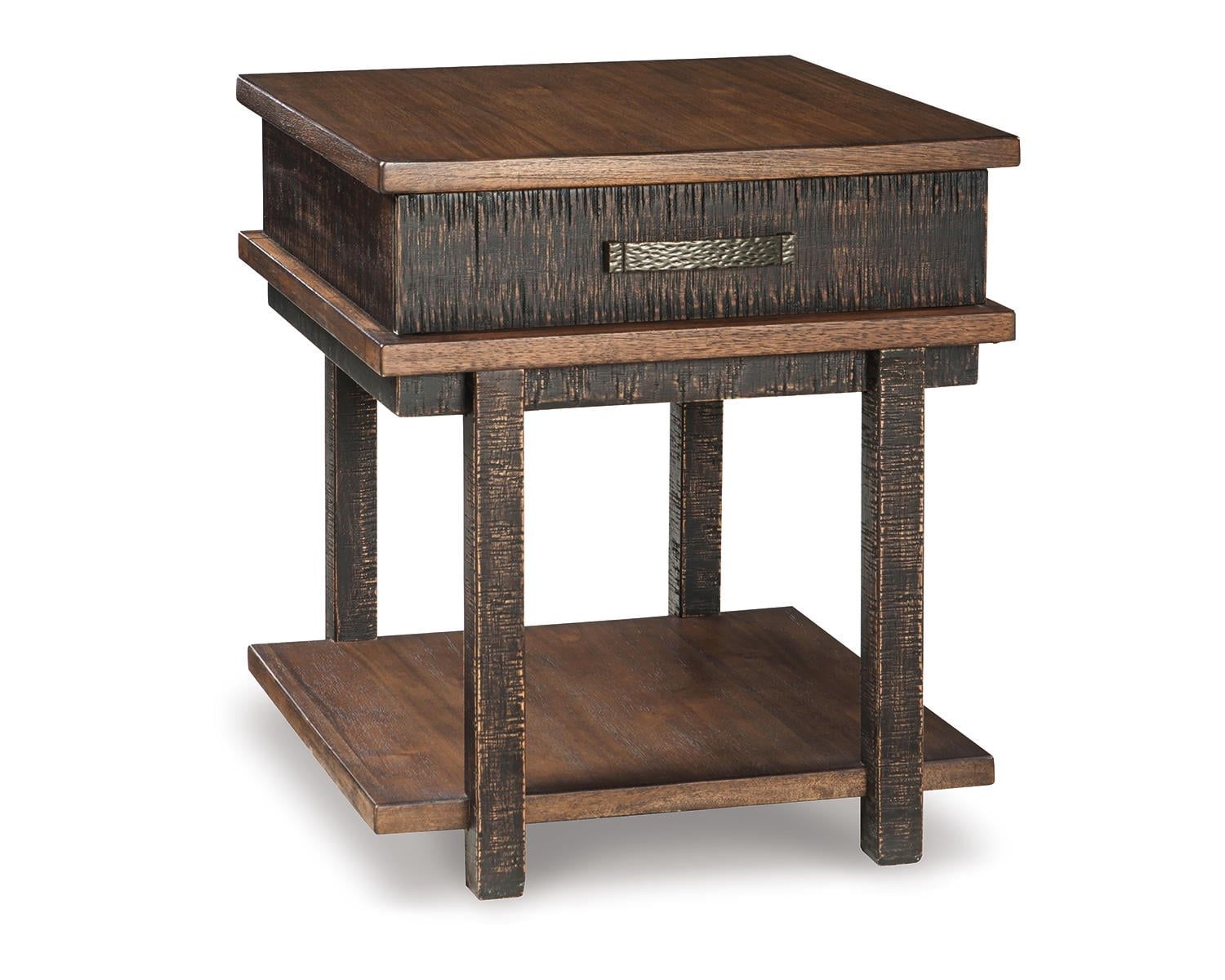 Rustic Two-Tone Wood End Table with Storage