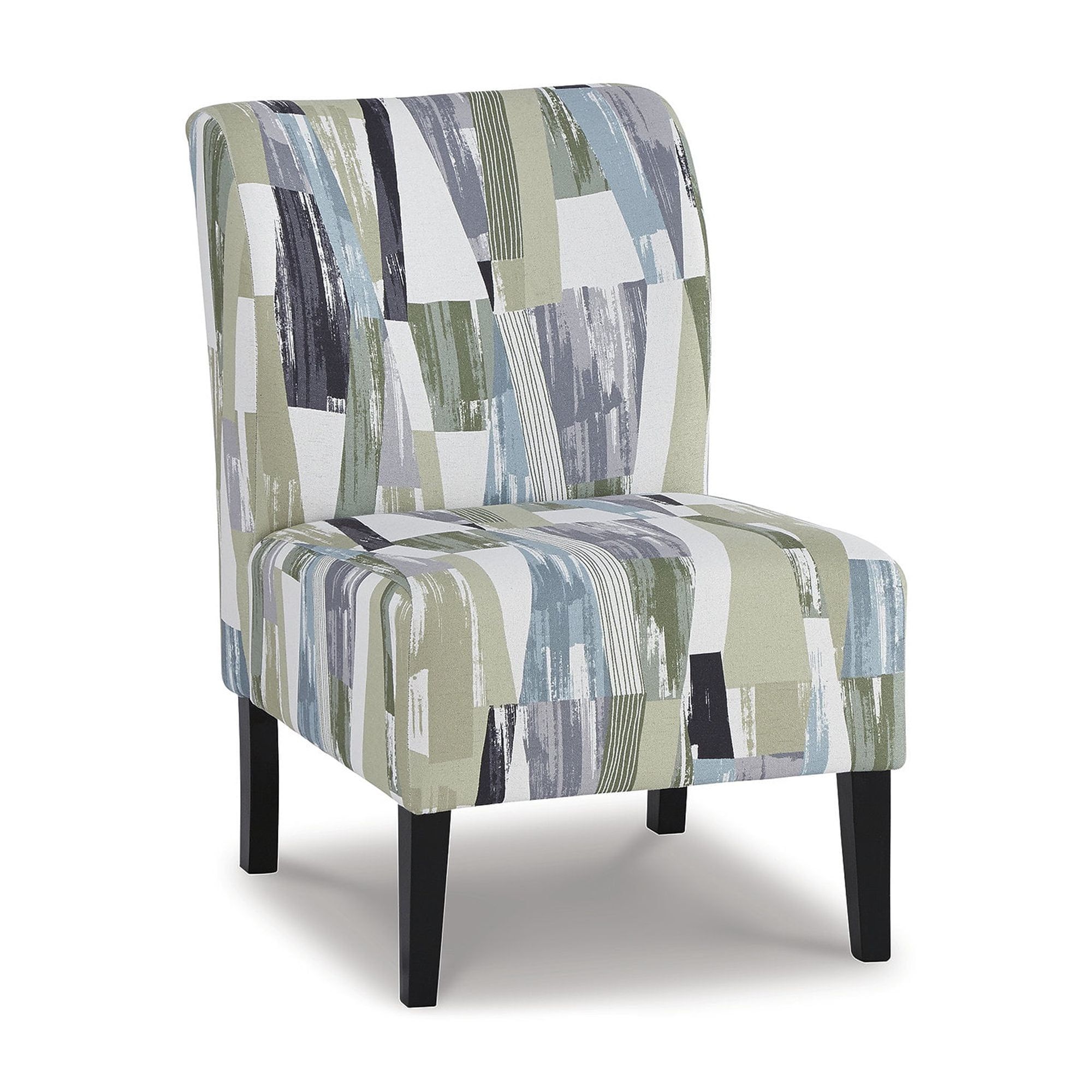 Bohemian Blue-Green Geometric Accent Chair in Manufactured Wood