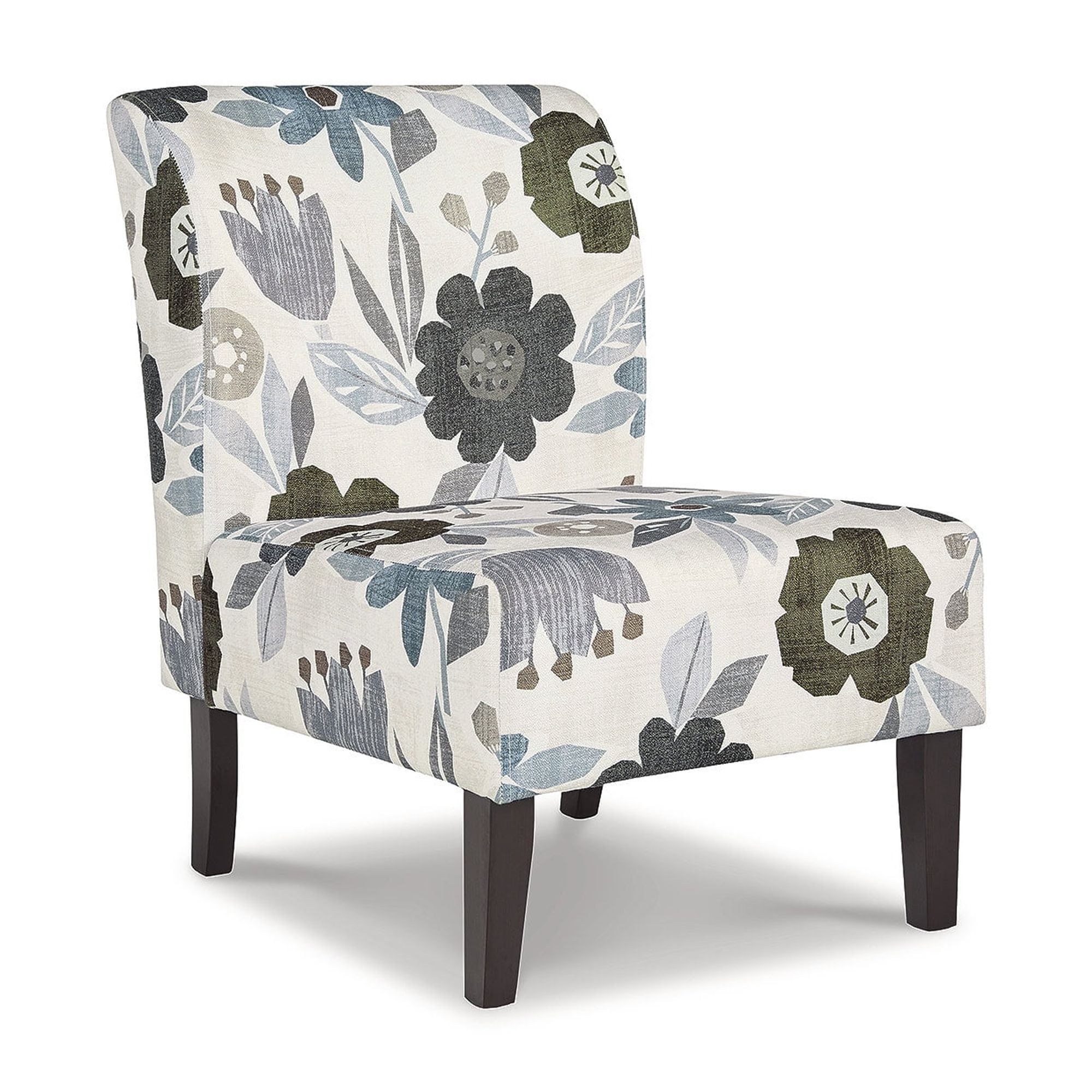 Triptis Floral Armless Accent Chair in Blue, Gray, and Beige