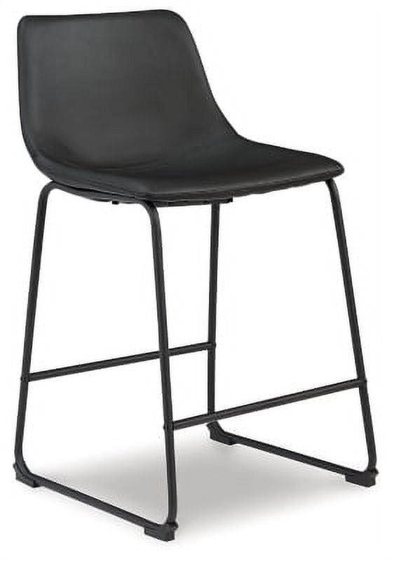 Transitional Black Leather Counter Stool with Metal Base