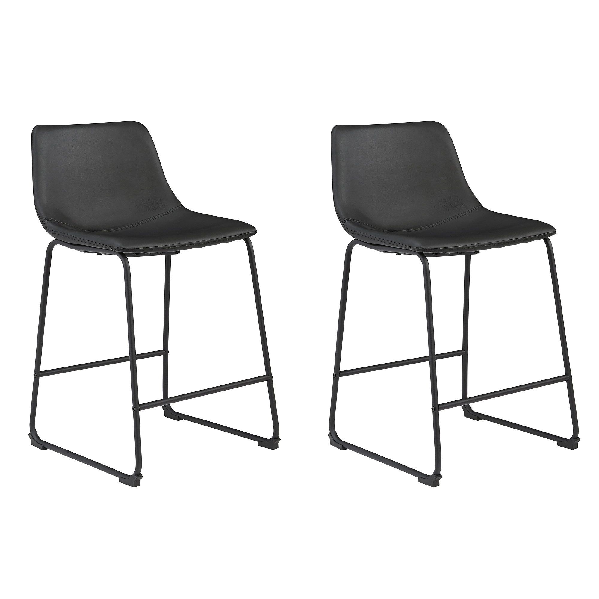 Transitional Black Leather Counter Stool with Metal Base