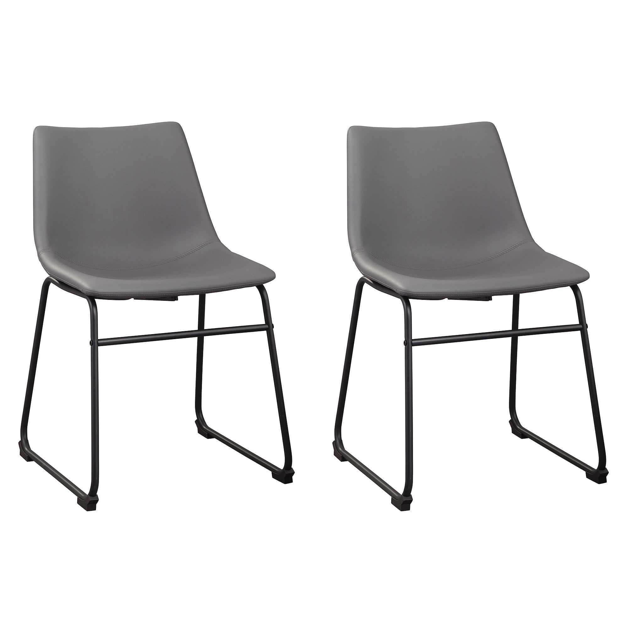 Centiar Mid-Century Gray Faux Leather Side Chair with Metal Base