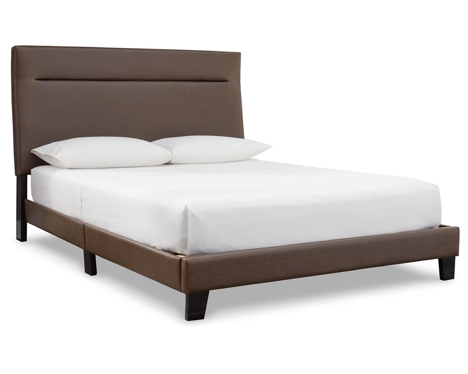 Brown Faux Leather Queen Platform Bed with Upholstered Headboard