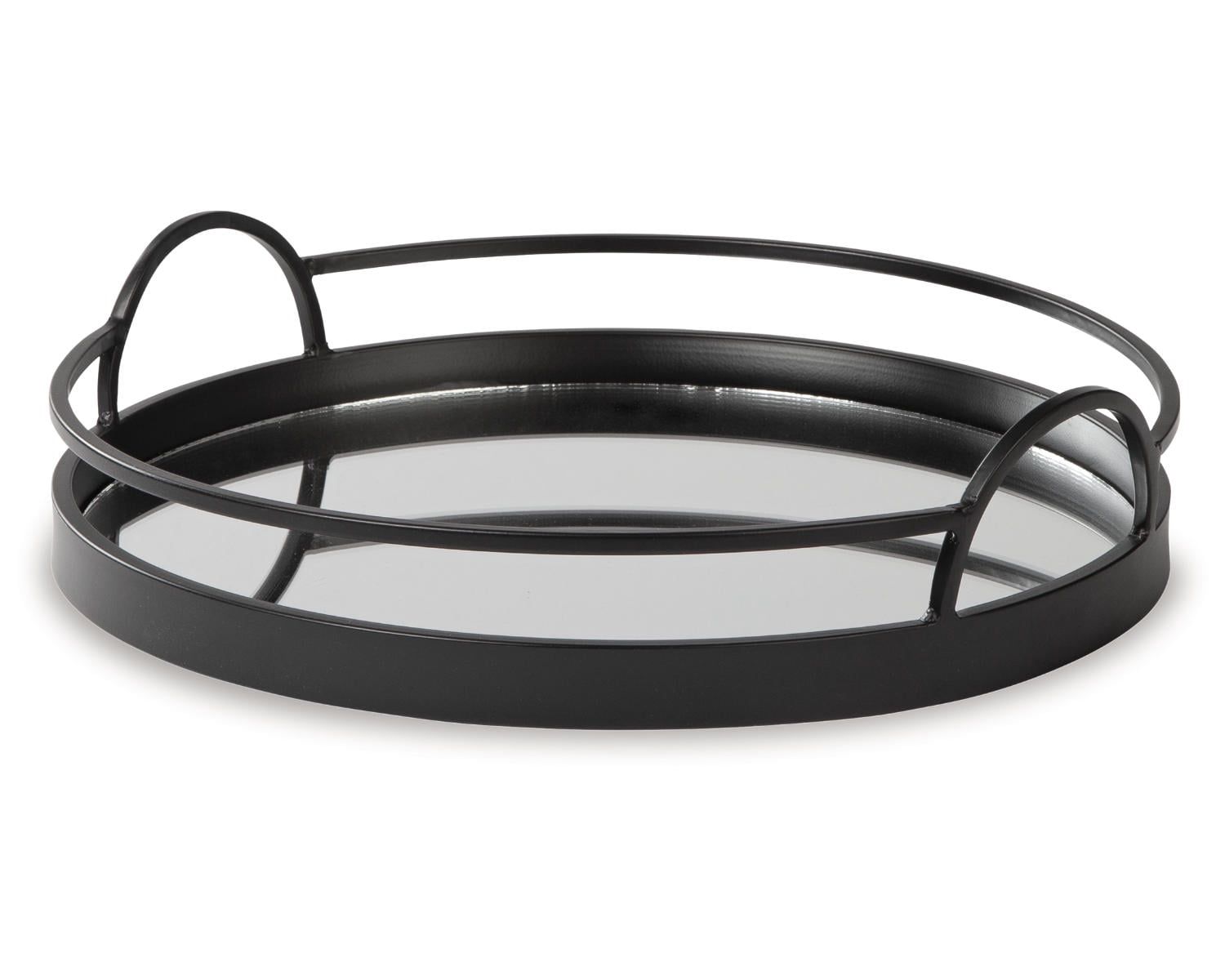 Black Round Metal and Glass Serving Tray