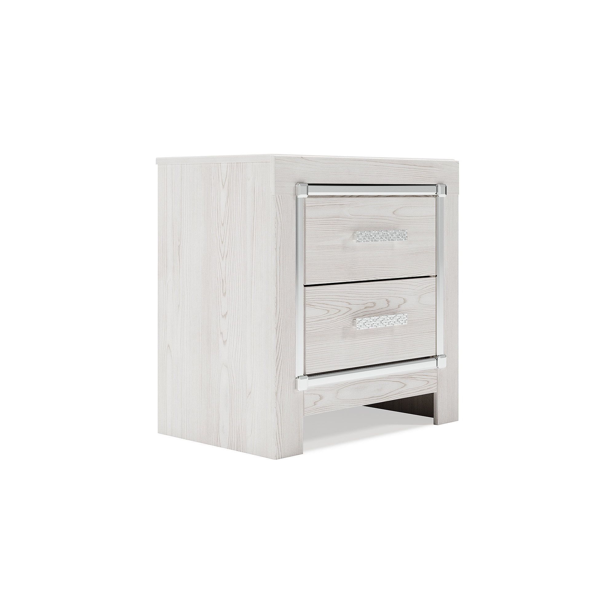 White Transitional 2-Drawer Nightstand with Chrome Accents