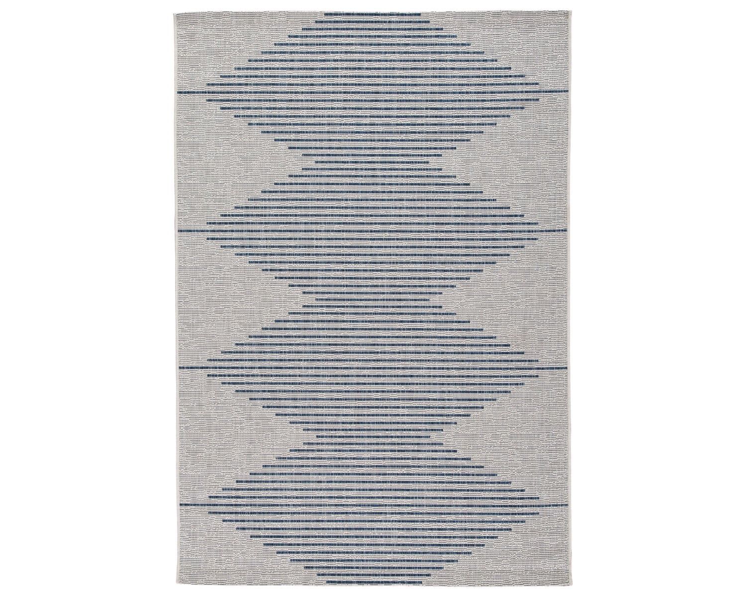 Blue and White Geometric 8' x 10' Stain-Resistant Synthetic Rug