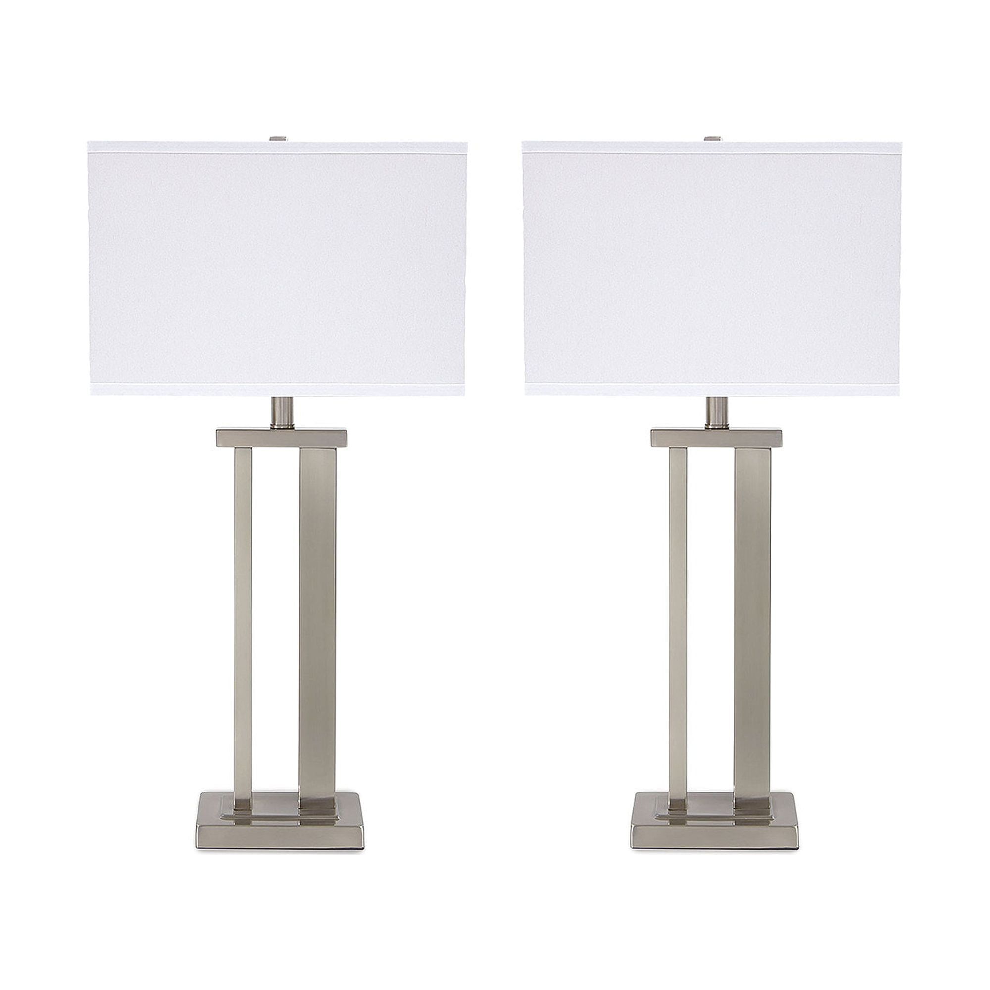 Set of 2 Silver Metal Table Lamps with White Shades