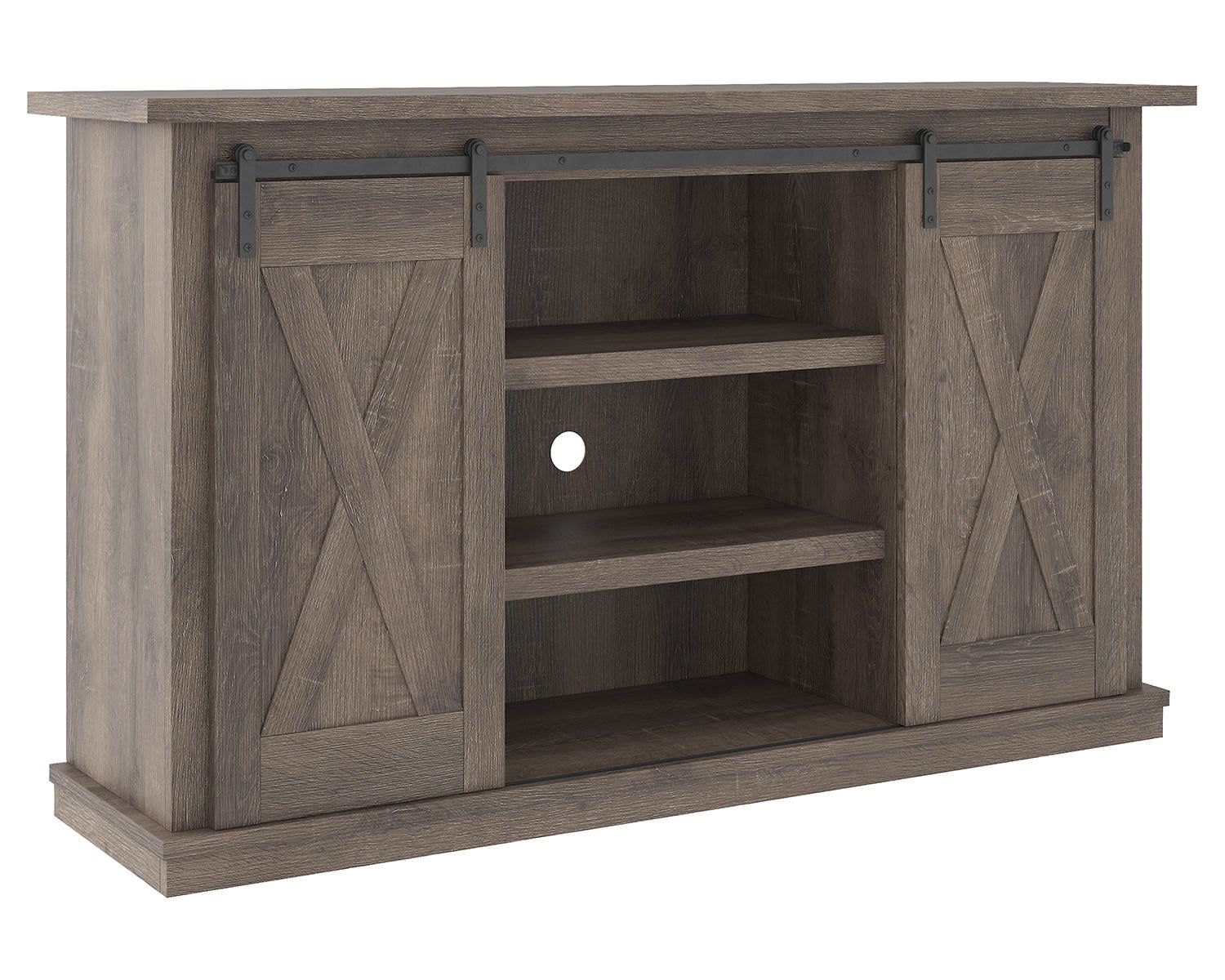 Gray Weathered Oak 54" TV Stand with Sliding Barn Doors