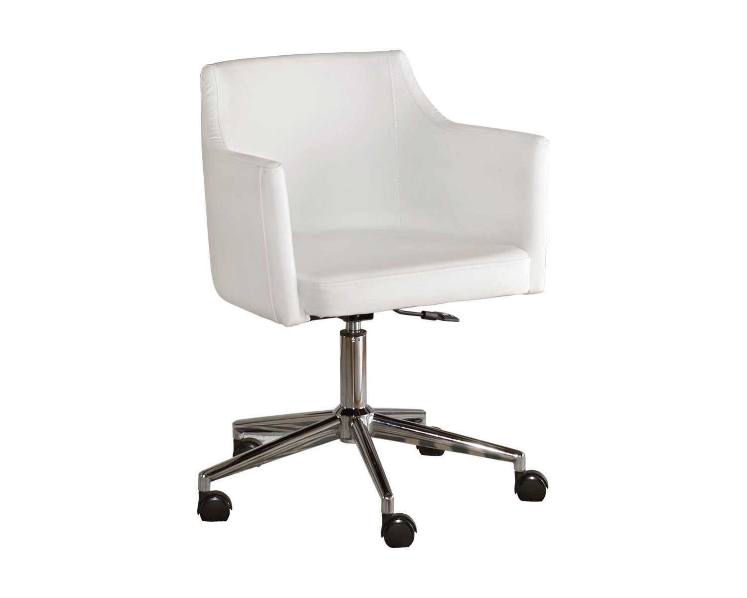 White Faux Leather Adjustable Swivel Desk Chair with Fixed Arms