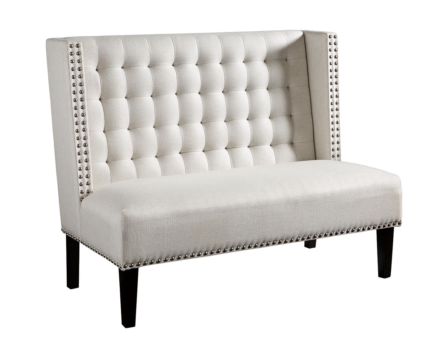 Elegant Transitional Cream Tufted Settee with Silvertone Nailhead