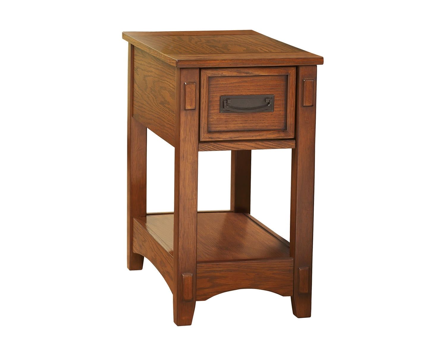 Contemporary Brown Wood End Table with Drawer and Shelf
