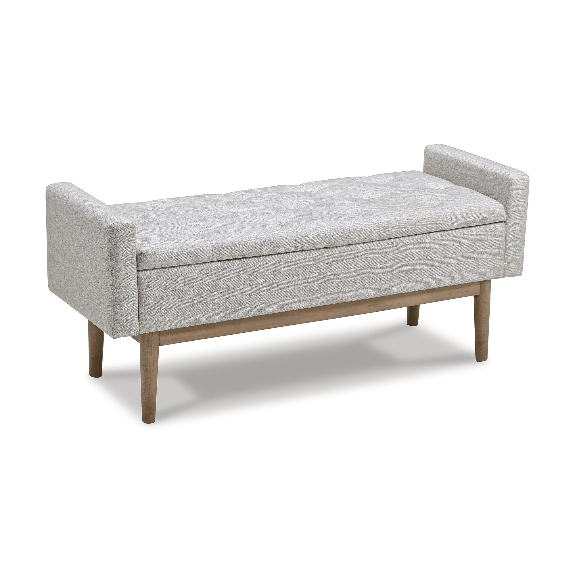 Beige and Brown Tufted Upholstered Storage Bench with Wood Legs