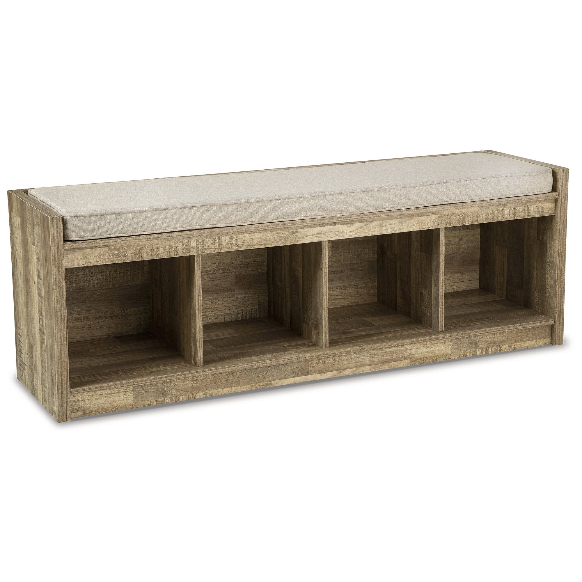 Light Brown Wood Storage Bench with Cushion