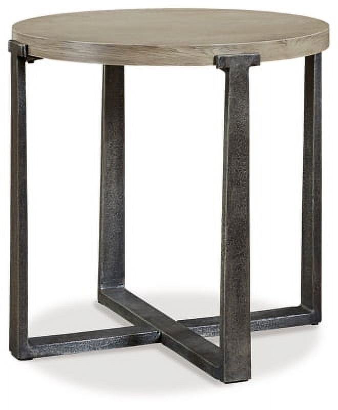 Gray Oak and Aluminum Round Industrial End Table