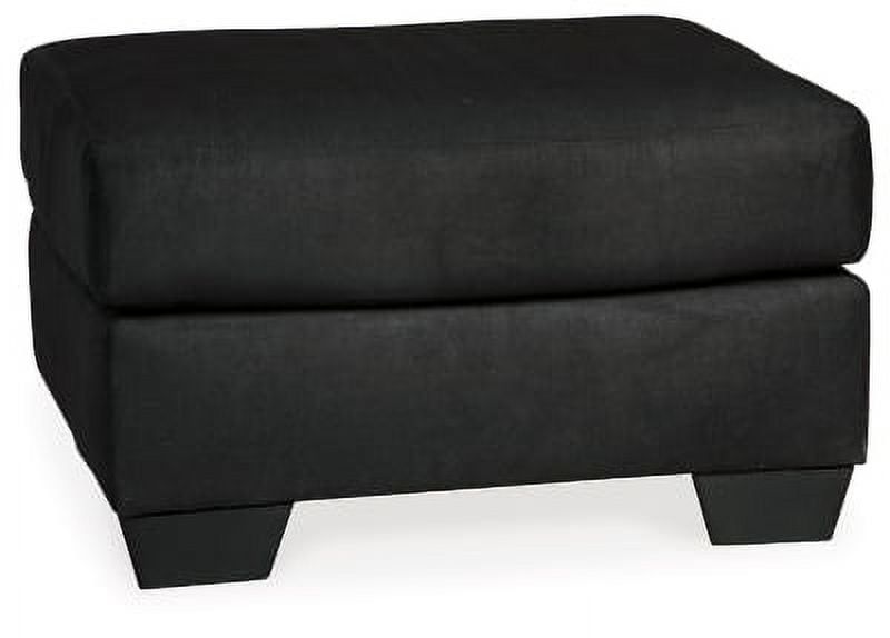 Black Microfiber Contemporary Ottoman with Faux Wood Feet