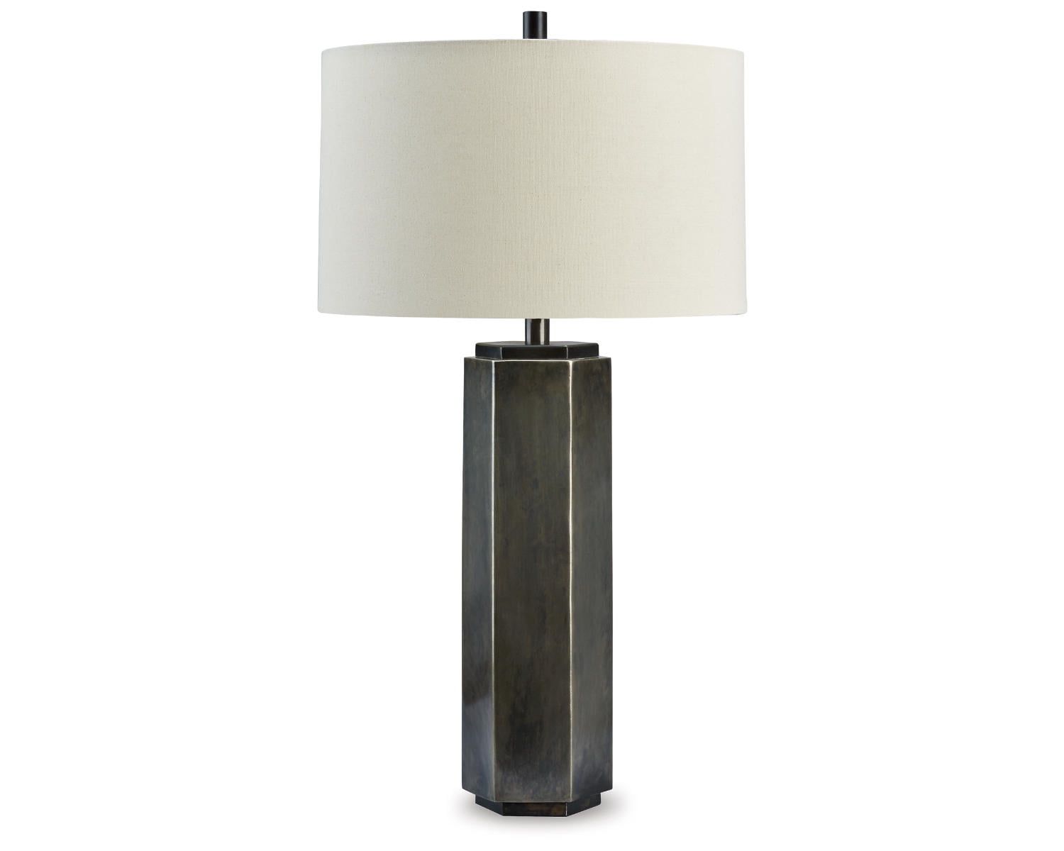 Dirkton Hexagon Pewter and Black Table Lamp with Drum Shade