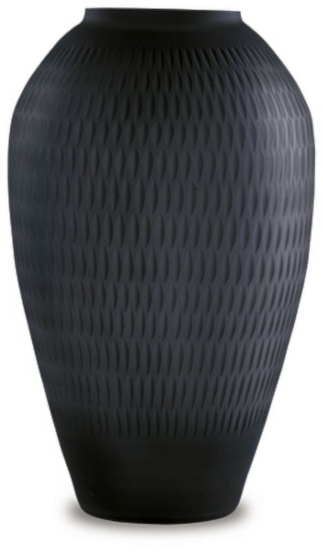 Etney Black Cylindrical Cut-Glass Vase, 13 Inch