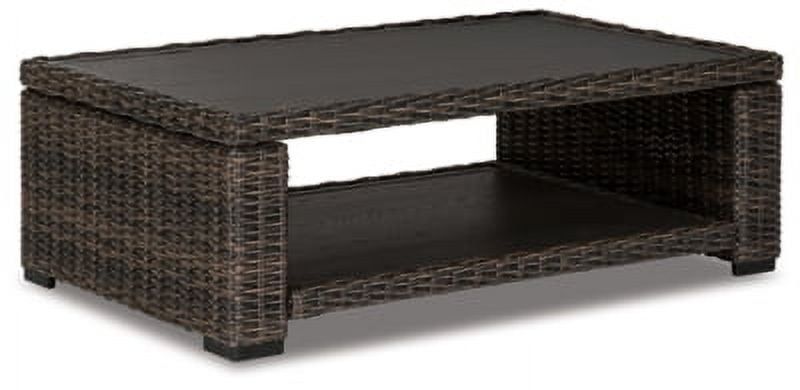 Brown Wicker and Aluminum Rectangular Outdoor Coffee Table