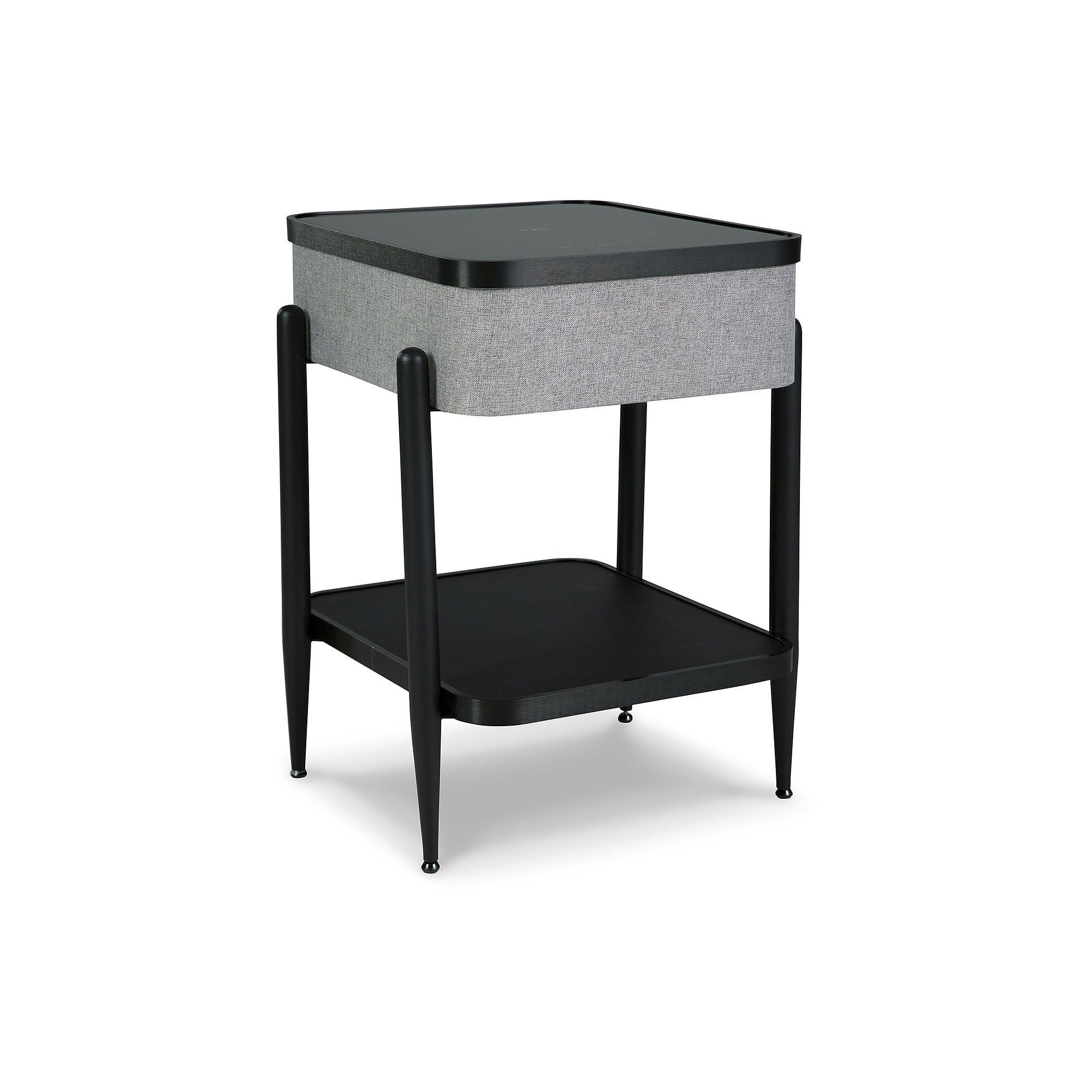 Gray and Black Wood Metal Accent Table with Speaker