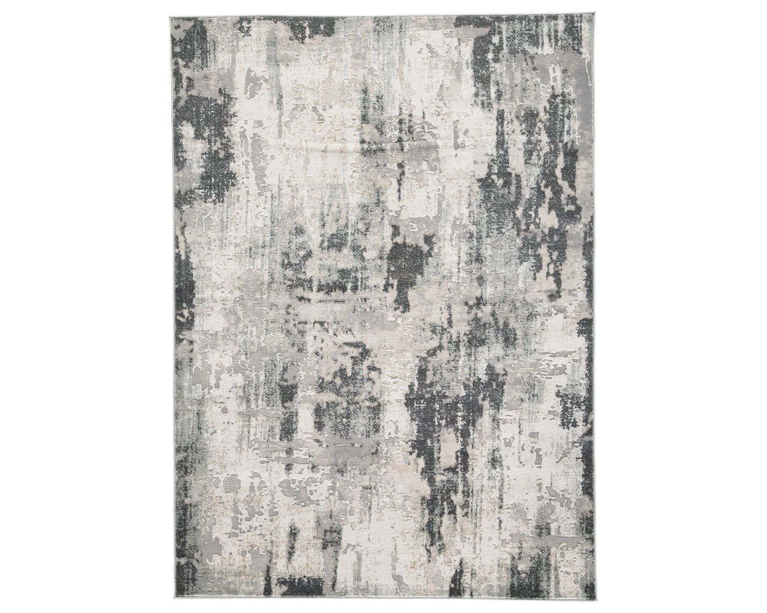 Large Dark Gray and Cream Abstract Stain-Resistant Rug