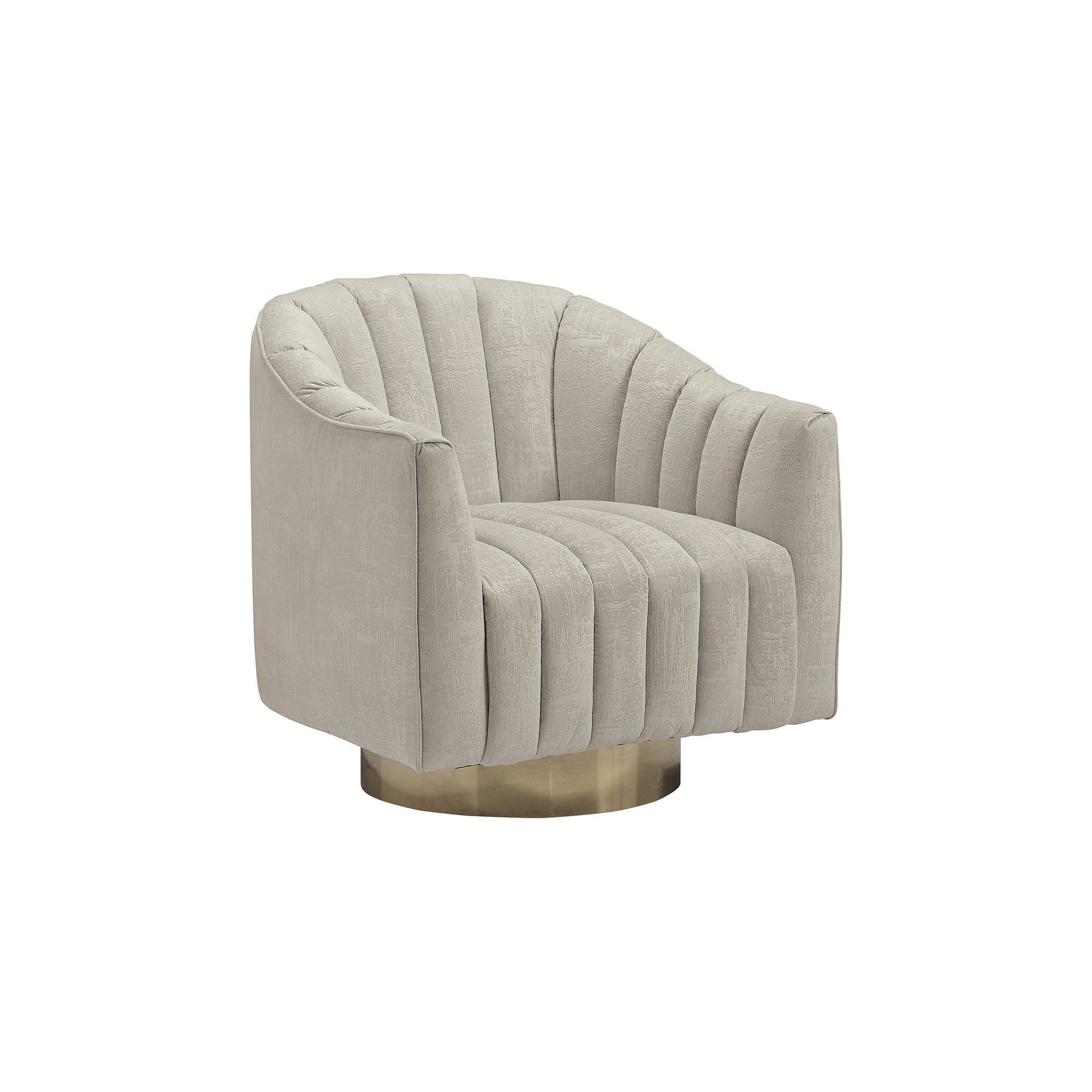 Beige Velvet Barrel Swivel Accent Chair