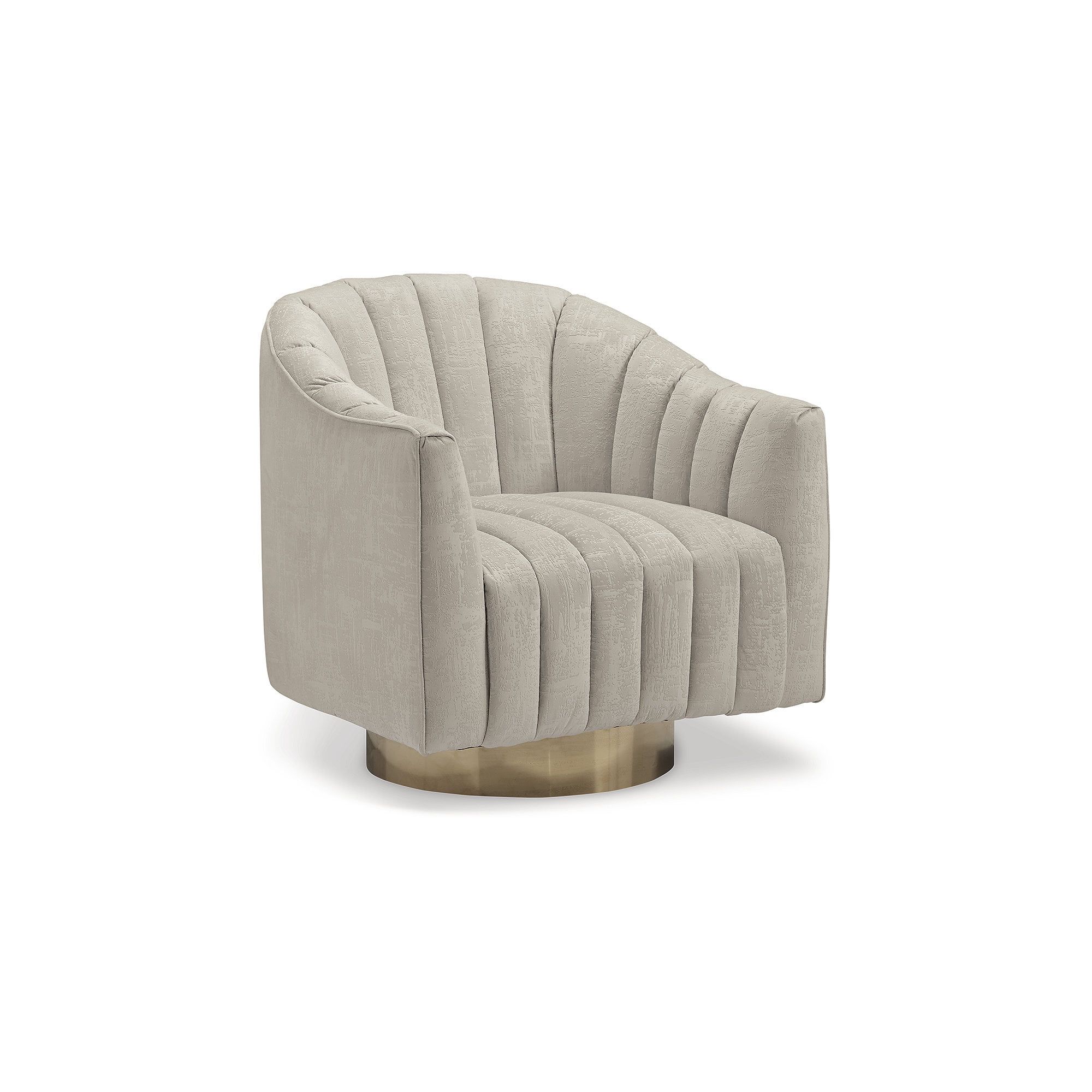 Beige Velvet Barrel Swivel Accent Chair