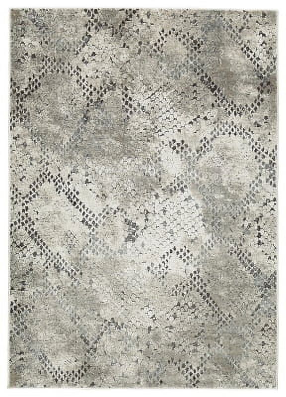 Ivory and Gray Snakeskin Pattern 5' x 7' Synthetic Rug