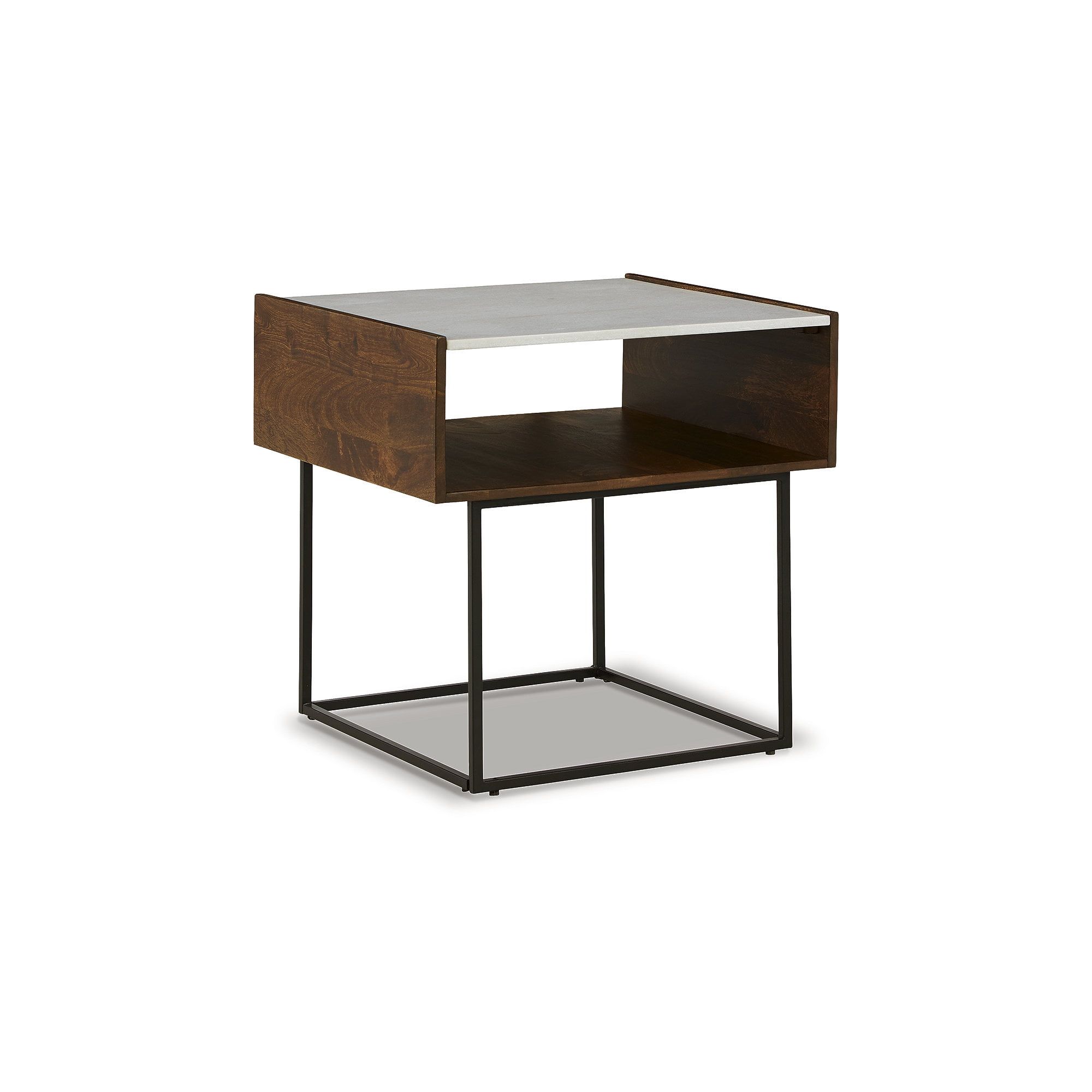 Contemporary Rusitori 25" Mango Wood & Marble End Table with Shelf