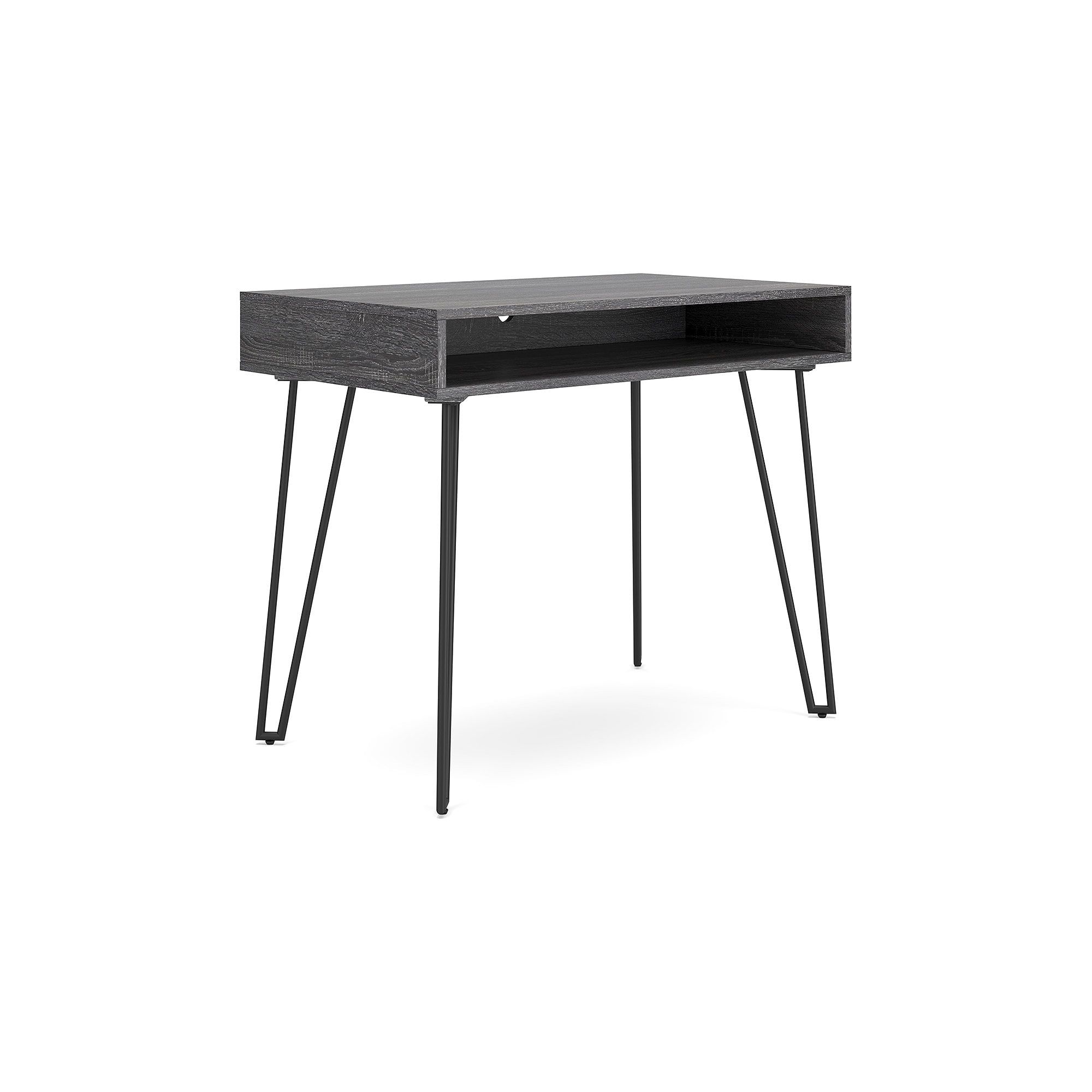 Charcoal Gray Wood Home Office Desk with Black Metal Legs