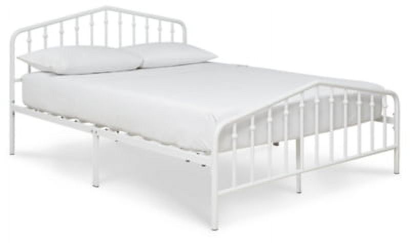 White Queen Metal Bed with Headboard and Slats