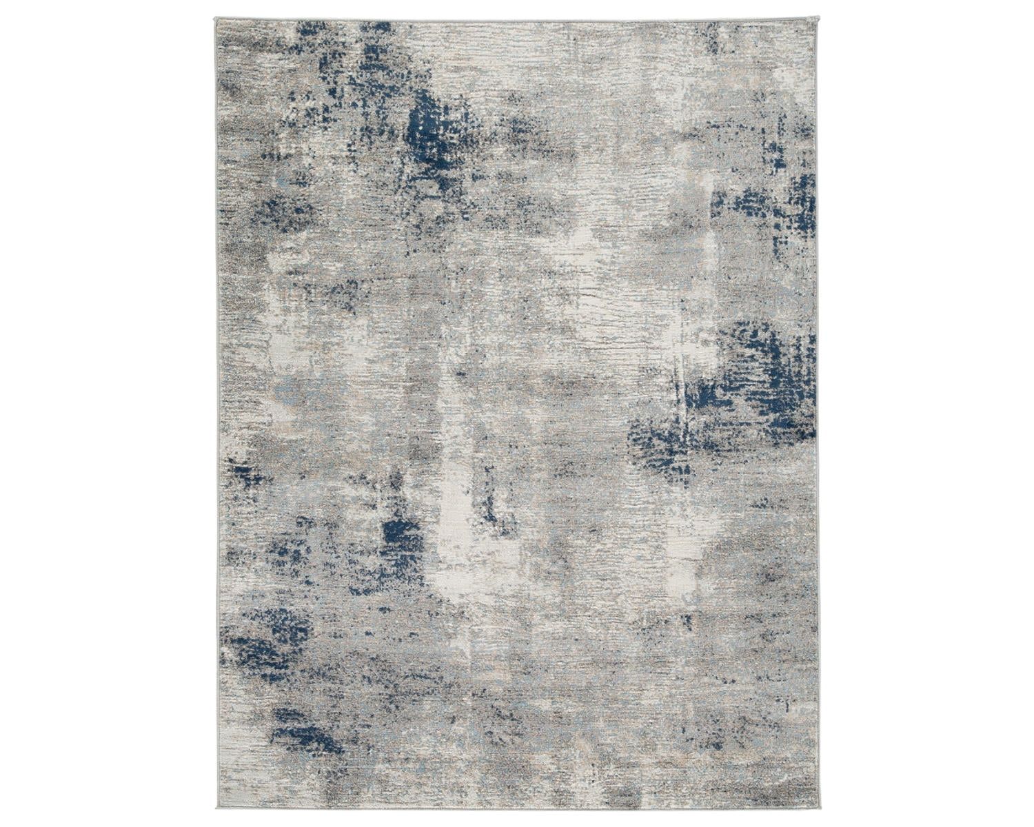 Gray and Blue Abstract 5' x 7' Stain-Resistant Rug