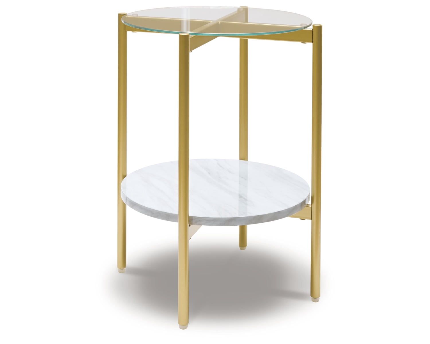 Gold and White Round Metal and Wood End Table