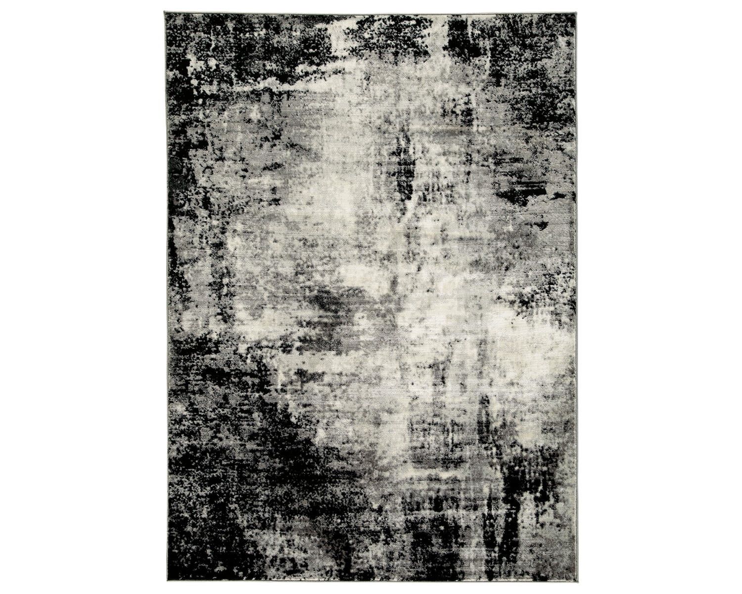 Zekeman Black and Gray Abstract Small Synthetic Rug