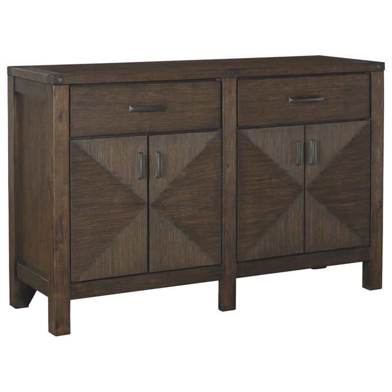 Dellbeck Dark Brown Wood Dining Room Server with Drawers