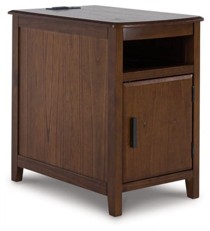 Brown Wood Rectangular End Table with Storage and USB Ports