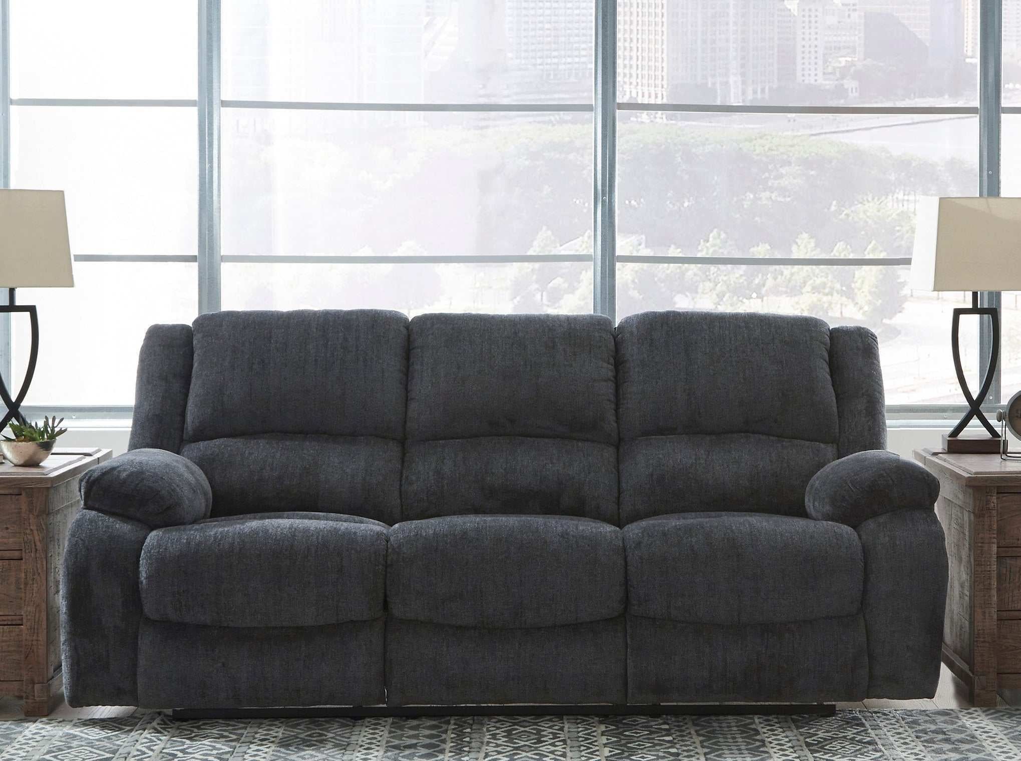 Slate Gray Fabric Power Reclining Sofa with USB Ports