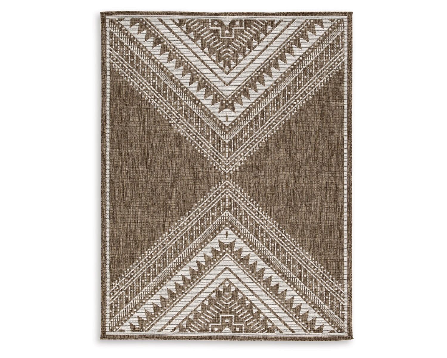 Brown and Cream 5' x 7' Rectangular Synthetic Area Rug