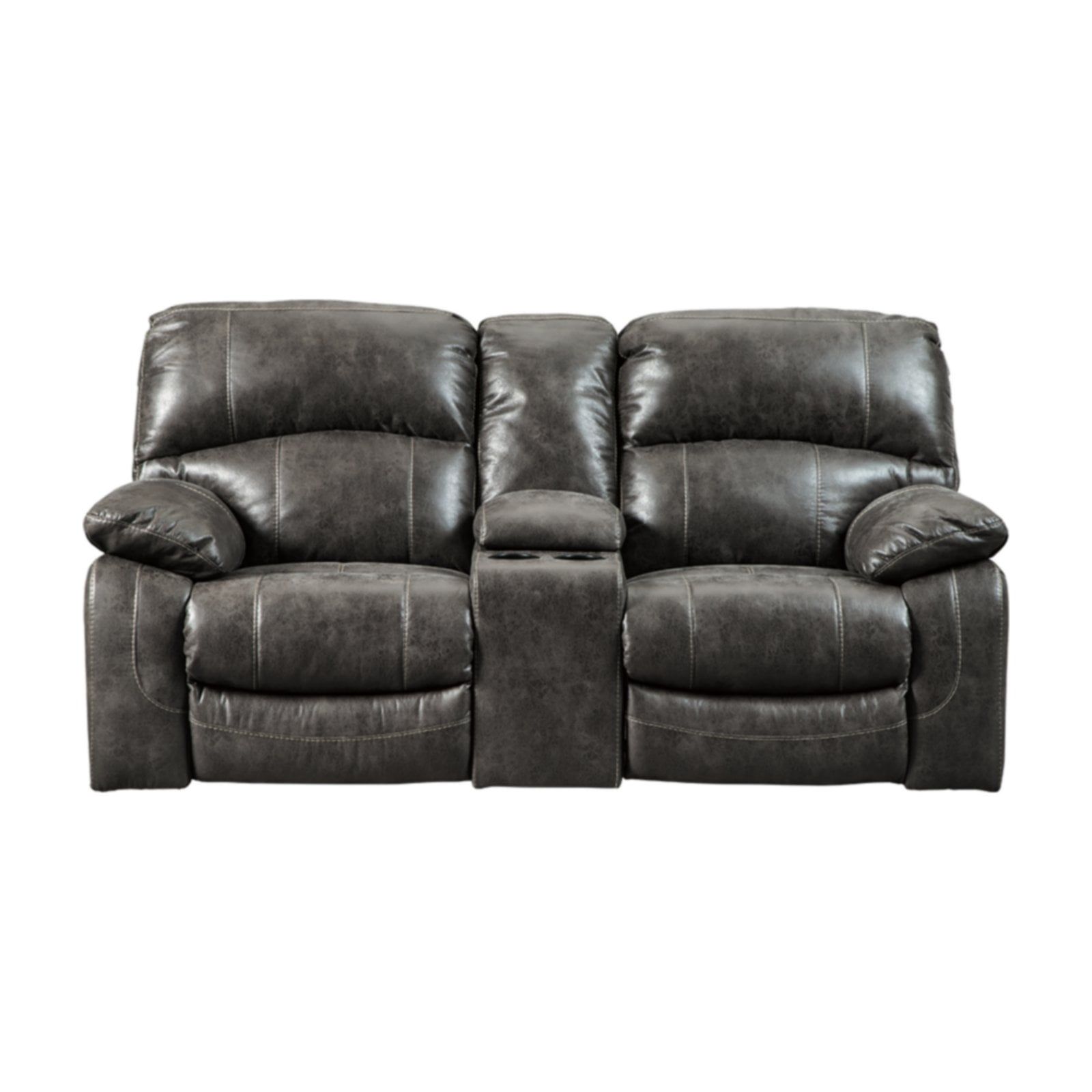 Gray Leather Power Reclining Loveseat with Storage and Cup Holder