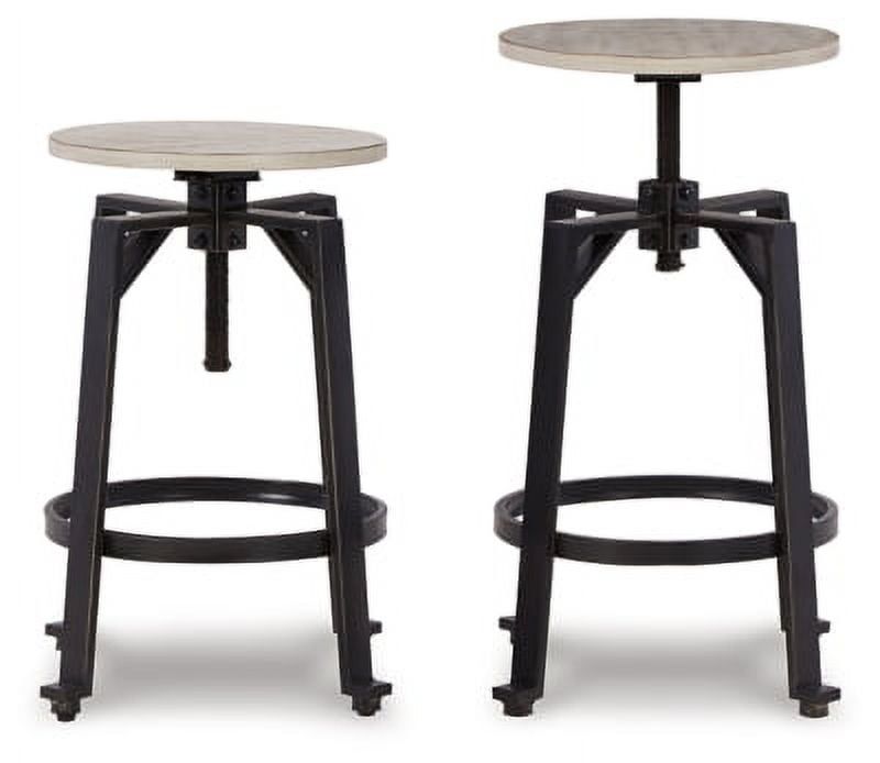 Adjustable Black Metal and Wood Swivel Stool Set