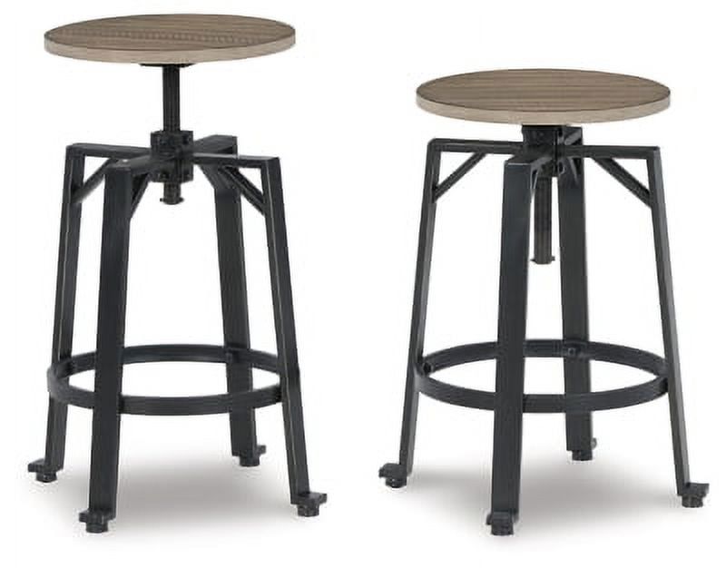 Adjustable Swivel Backless Brown Wood and Metal Stool