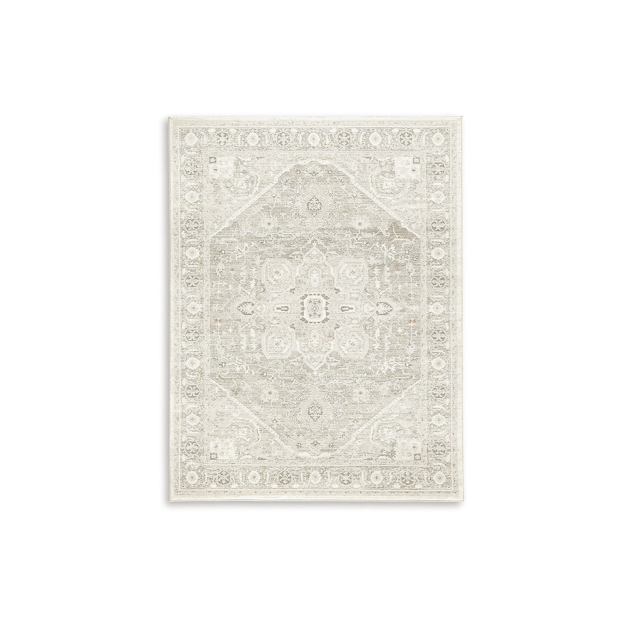 Ivory and Gray Medallion 8' x 10' Synthetic Rug