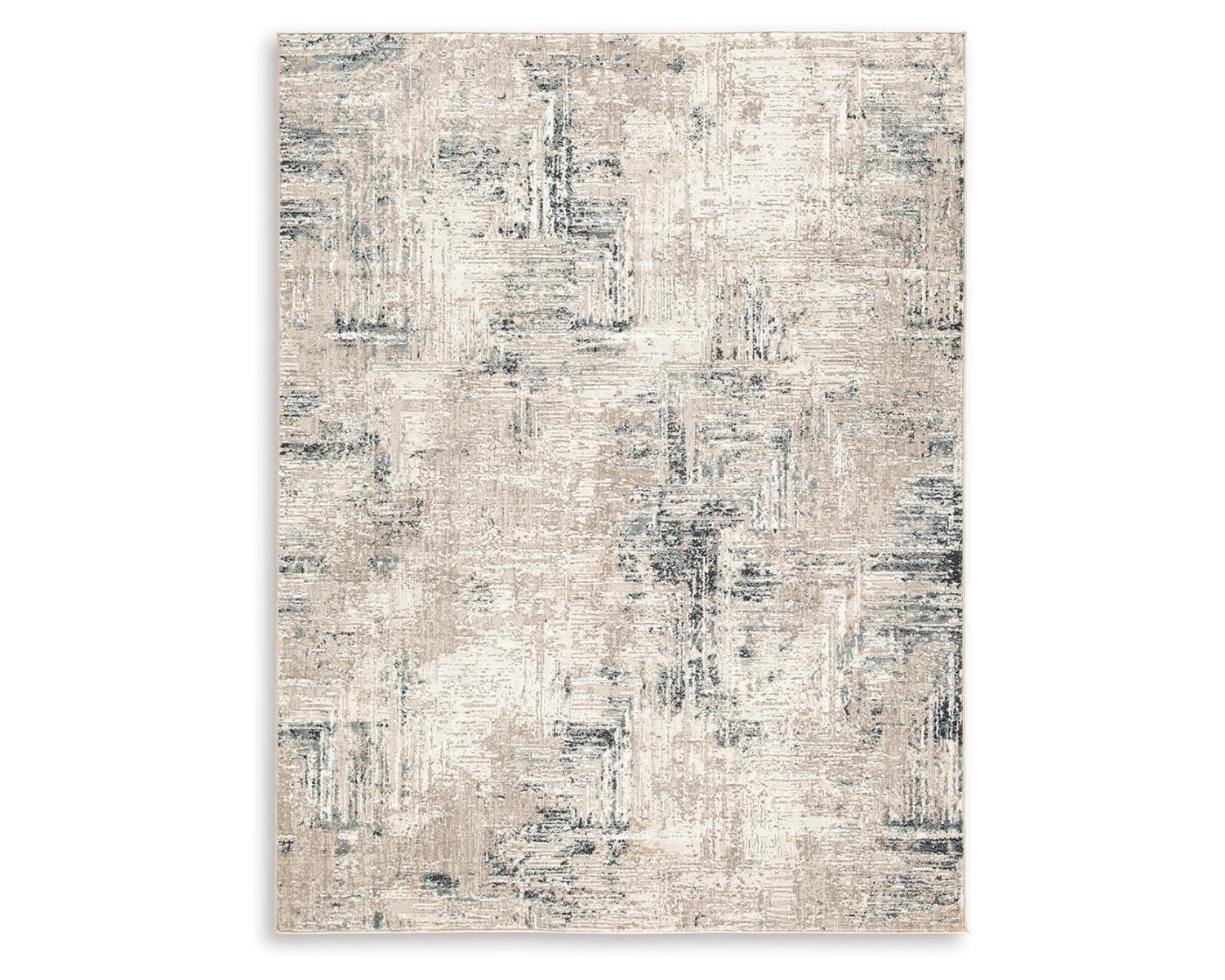 Blue and Ivory Abstract Synthetic 5' x 7' Rug