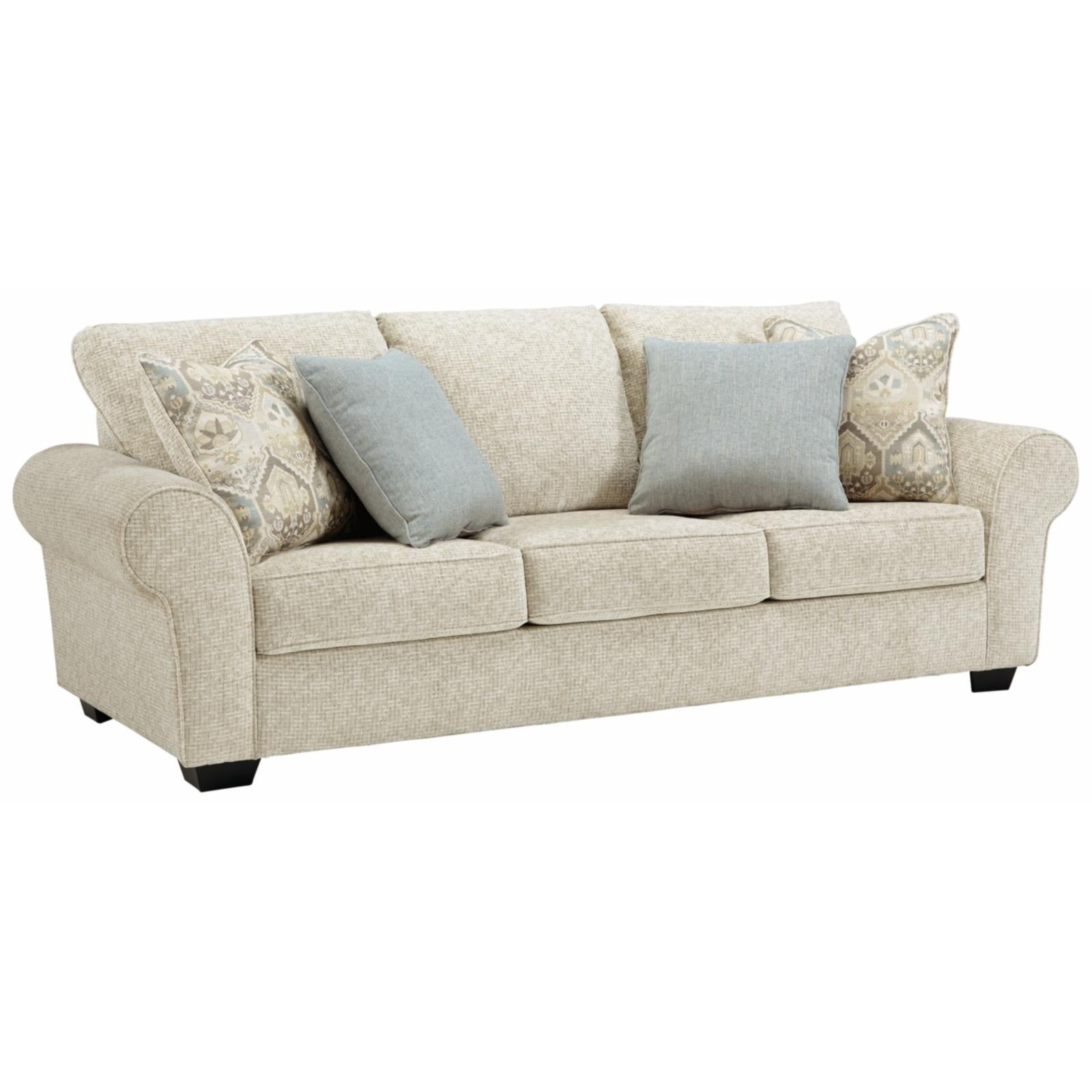 Beige Fabric Traditional Stationary Sofa with Rolled Arms