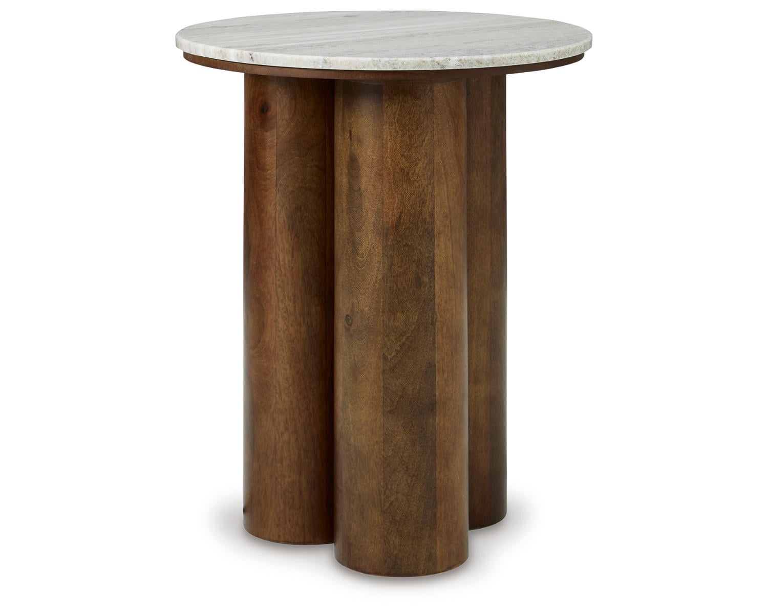 Beige Marble Top Round Wood Accent Table